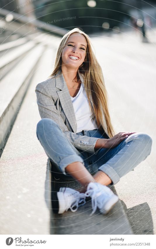 Beautiful young caucasian woman smiling outdoors Lifestyle Style Happy Hair and hairstyles Human being Feminine Young woman Youth (Young adults) Woman Adults 1