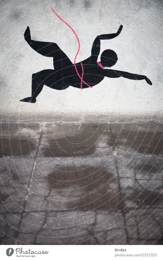 Falling human figure Crash human image To fall Torn Graffiti Fear of death Climbing Androgynous Mountaineering 1 Human being Wall (barrier) safety rope