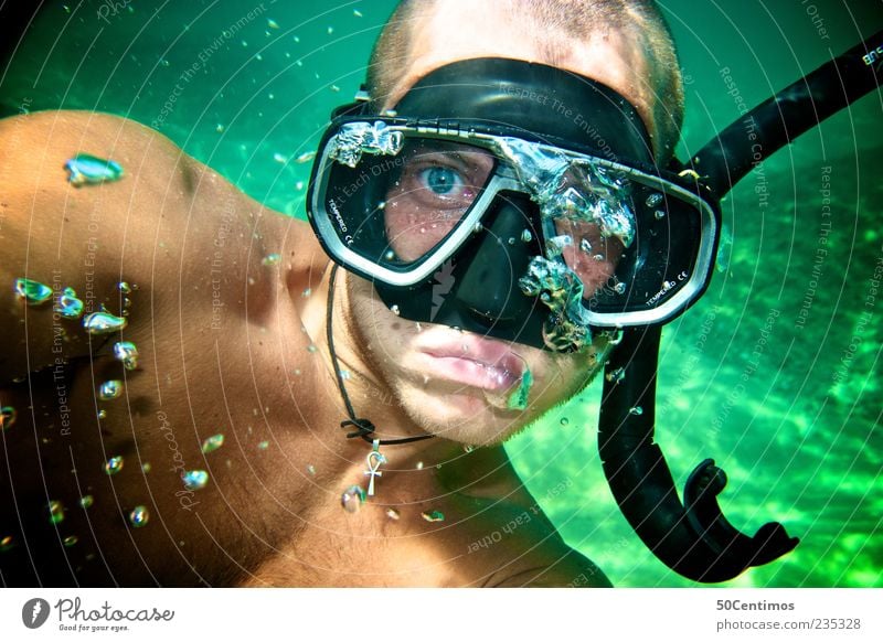 Young Man Scuba Diving Deep Water Stock Photo 453164437