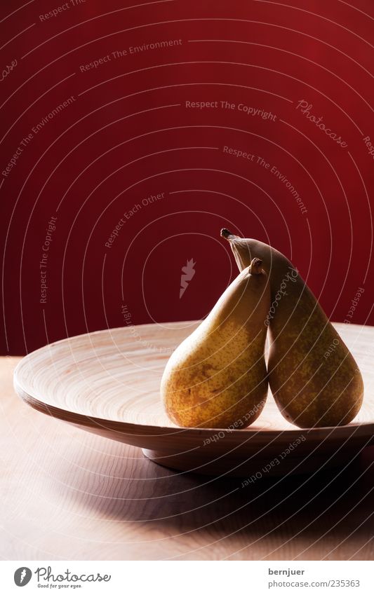 cuddle again Food Fruit Wood Pear Bowl Wooden bowl Table Wooden table Colour photo Studio shot Copy Space top Flash photo Back-light Central perspective Brown