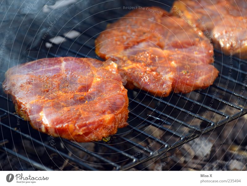 steaks Meat Large Delicious Juicy Mediocre Barbecue (apparatus) Barbecue (event) Grill Steak Beef BBQ season Colour photo Exterior shot Close-up Deserted