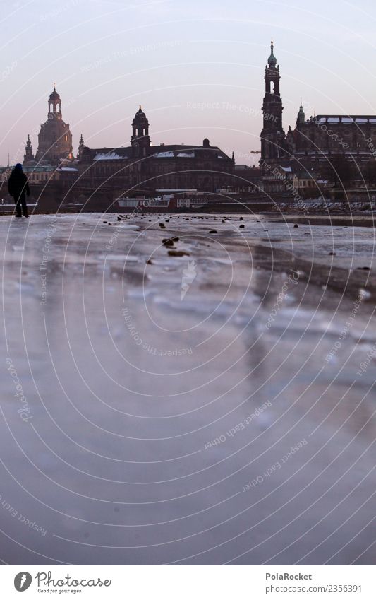 #A# icy Elbe Art Esthetic Dresden Elbufer Old town Skyline Frauenkirche Hofkirche Dresden Hofkirche Baroque Winter walk Ice Cold Weather Bad weather