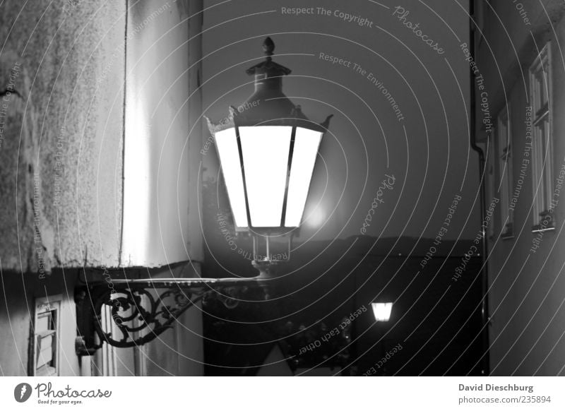 Marburg Night House (Residential Structure) Manmade structures Building Wall (barrier) Wall (building) Facade Old Black White Lamp Lantern Ancient Cast iron