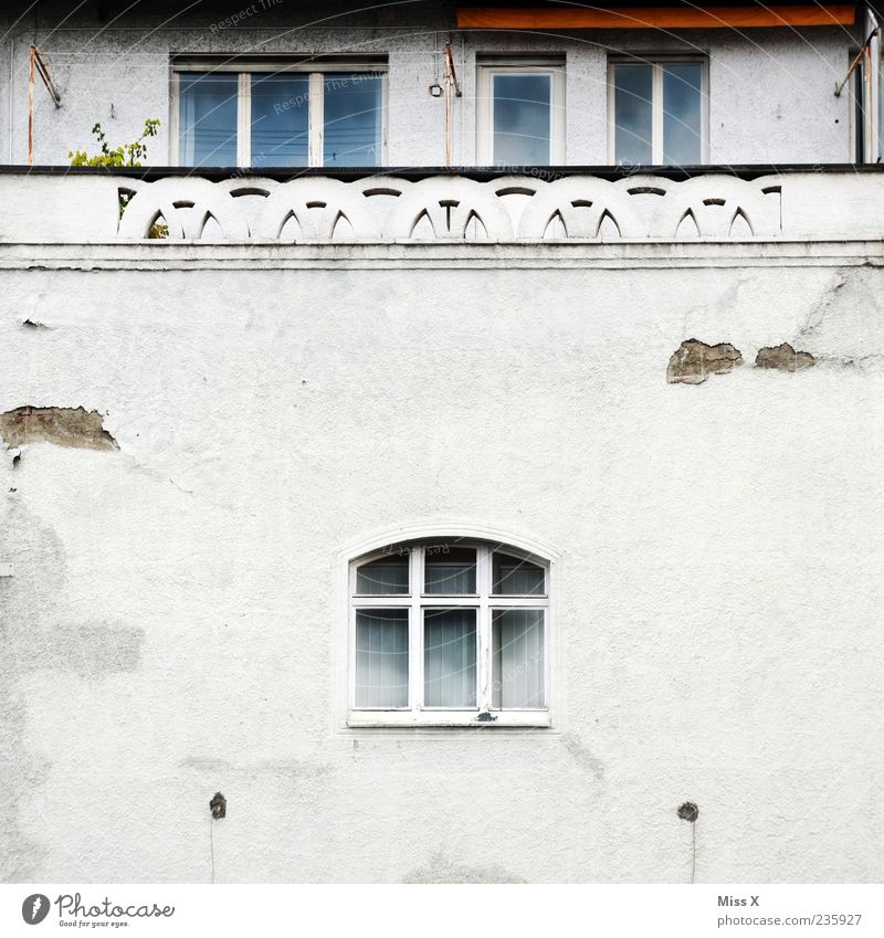 domicile Outskirts Deserted House (Residential Structure) Building Wall (barrier) Wall (building) Facade Balcony Window Old Dirty Gloomy Decline Transience Ruin