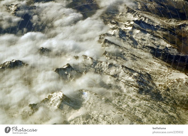 Alpine meadows Environment Nature Landscape Sky Clouds Summer Winter Beautiful weather Snow Rock Alps Mountain Peak Snowcapped peak Pyrenees White Colour photo