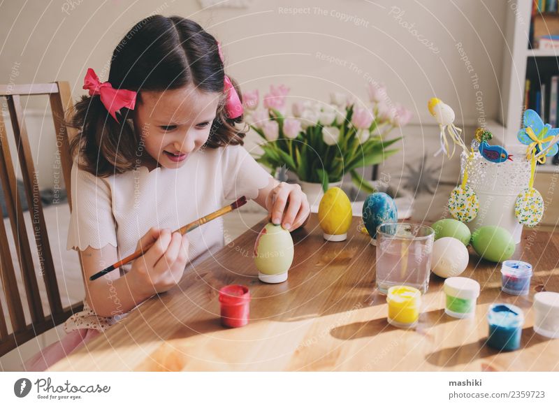 child painting easter eggs Handicraft Human being Child Painting (action, work) Education Easter Holiday season Crafty Easter egg Painting (action, artwork)