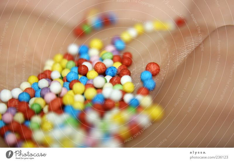 colorful stuff. Sugar perl Skin Hand Sphere Round Multicoloured Close-up Detail Deserted Blur Edible Pearl Childhood memory Sweet Candy Delicious Colour photo
