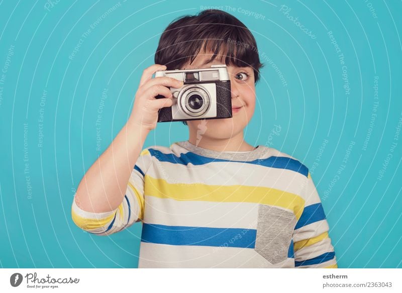 smiling boy with photo camera Lifestyle Joy Vacation & Travel Tourism Trip Adventure Freedom Camera Human being Masculine Child Toddler Infancy 1 8 - 13 years