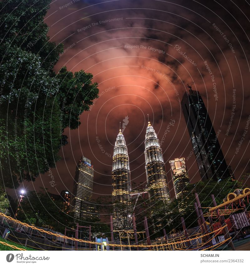 The skyline over the Twin Petronas Towers. Lifestyle Joy Vacation & Travel Freedom City trip Night life Office Construction site Business Technology Landscape