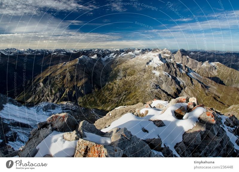 Big crotch head Far-off places Freedom Mountain Nature Landscape Sky Horizon Autumn Beautiful weather Snow Rock Alps Allgäu Alps Snowcapped peak Stone Breathe