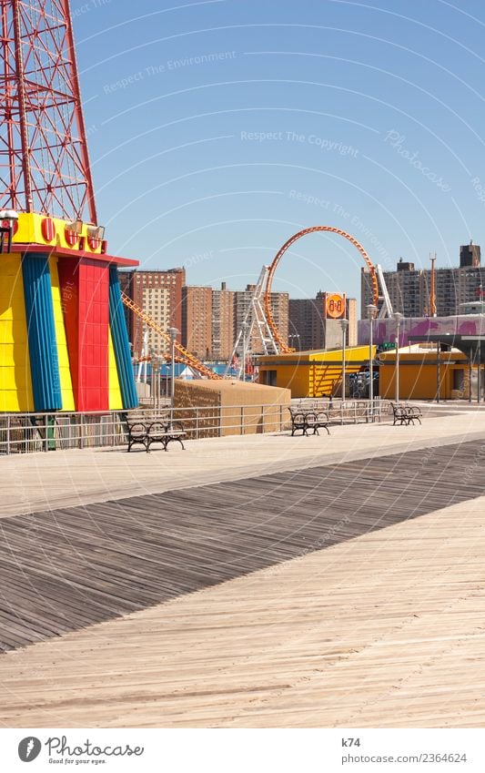 NYC - Luna Park Coney Island - Three Benches Cloudless sky Beautiful weather New York City USA Americas Capital city Outskirts Deserted