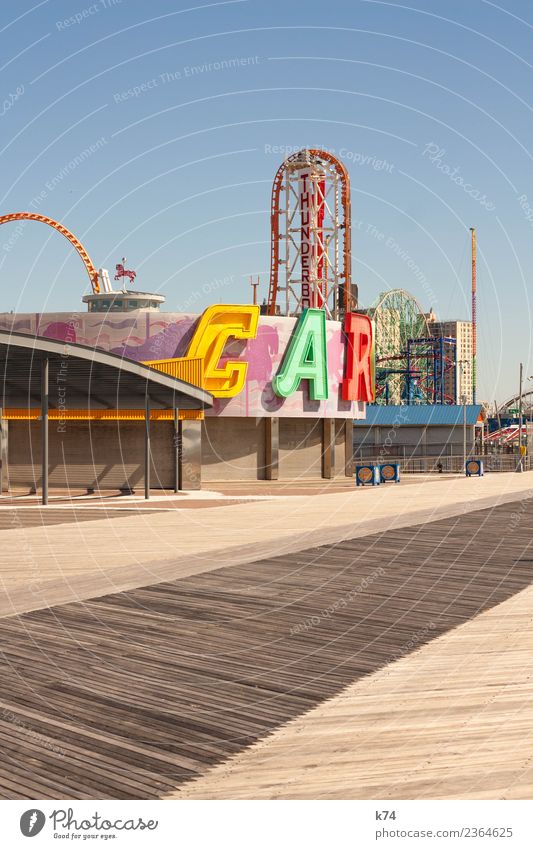 NYC - Luna Park Coney Island - CAR Cloudless sky New York City USA Americas Capital city Outskirts Deserted Architecture Wood Metal Friendliness Fresh Blue