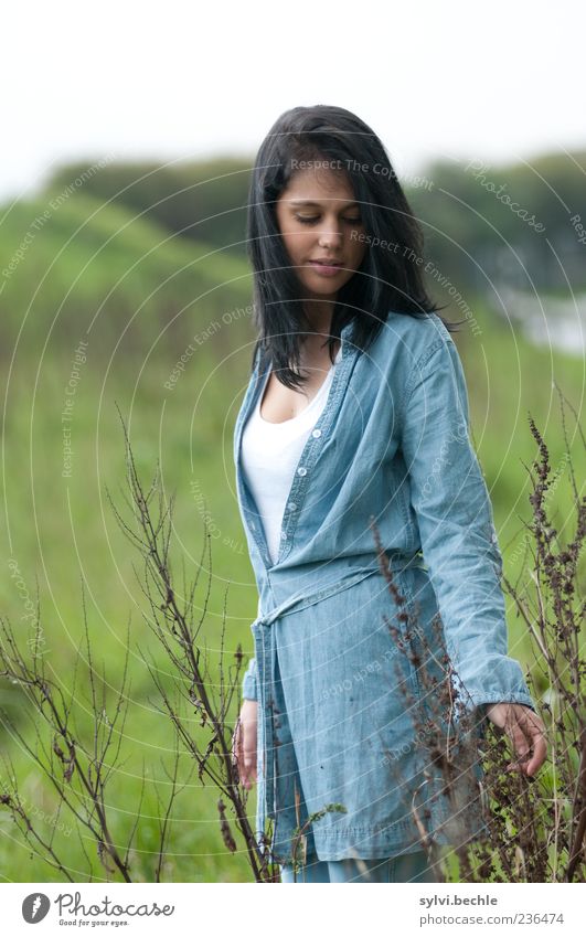 Before the rain comes ... Human being Feminine Young woman Youth (Young adults) Life 1 Environment Nature Landscape Plant Spring Bad weather Bushes Meadow