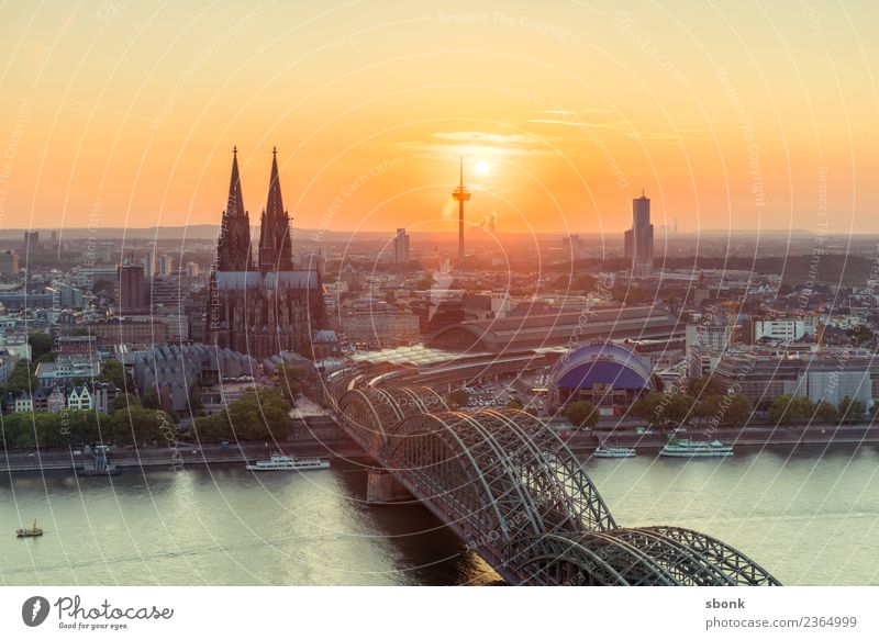Cologne evening kitsch Skyline Dome Vacation & Travel Germany City cityscape Rhine Colour photo Exterior shot Sunrise Sunset