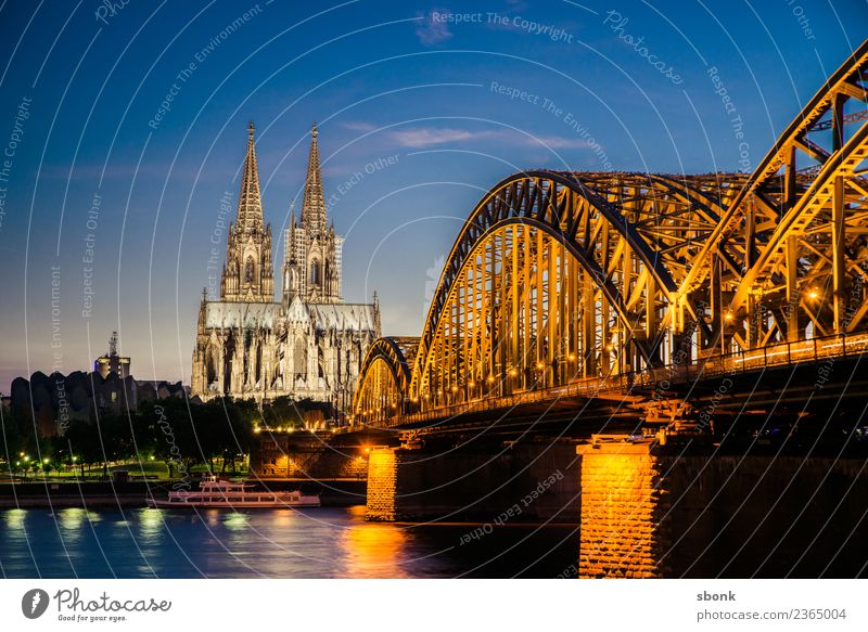 Cologne Hohenzollern Bridge Town Skyline Dome Vacation & Travel Germany City cityscape Rhine Cologne Cathedral Colour photo Evening Twilight Night Sunrise