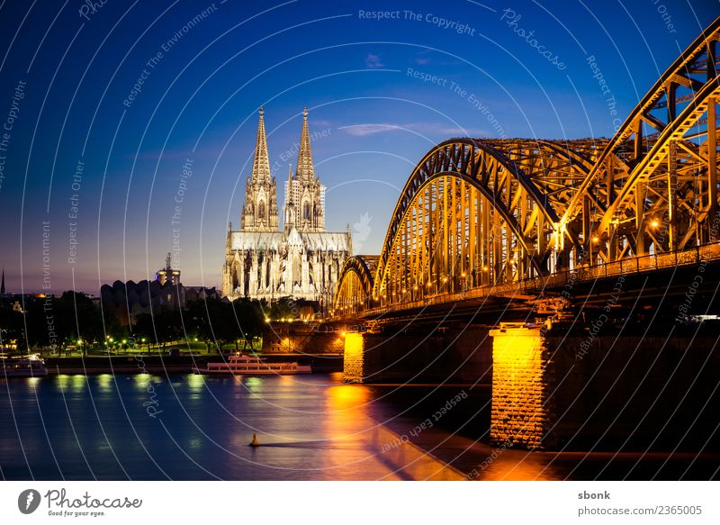 Hohenzollern Cologne Skyline Dome Architecture Vacation & Travel Germany City cityscape Rhine Colour photo Exterior shot Copy Space top Evening Twilight Night