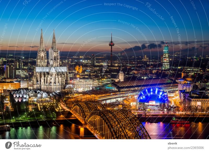 Cologne evening kitsch Town Downtown Old town Skyline Dome Vacation & Travel Germany City cityscape Rhine Cologne Cathedral Colour photo Exterior shot Deserted