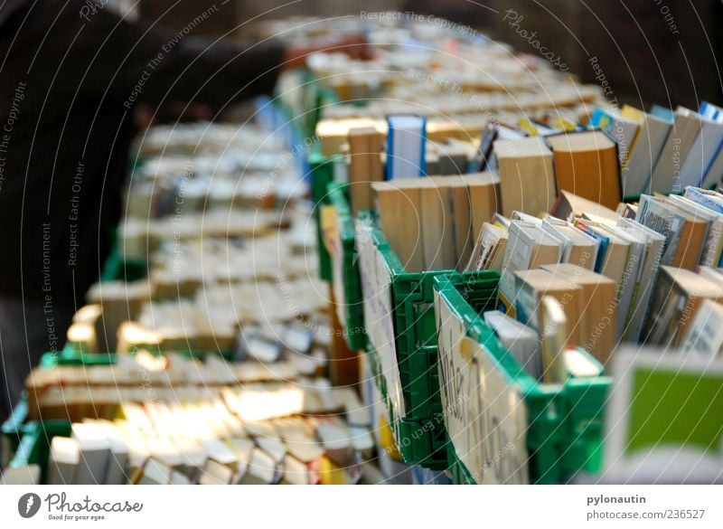 book perspective Book Collection Flea market Colour photo Exterior shot Evening Shallow depth of field Crate Many Deserted