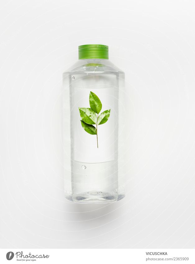 Water bottle with green leaves Beverage Cold drink Drinking water Lifestyle Style Healthy Wellness Summer Nature Cool (slang) Design Pure Minerals