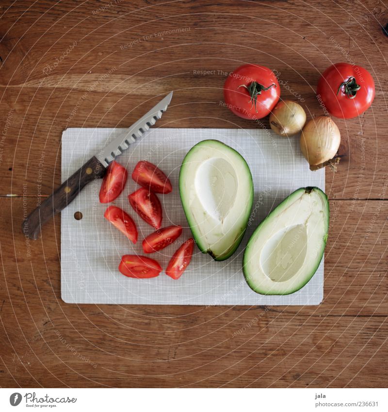 preparation Food Vegetable Onion Avocado Tomato Nutrition Knives Chopping board Healthy Delicious Colour photo Interior shot Deserted Copy Space top