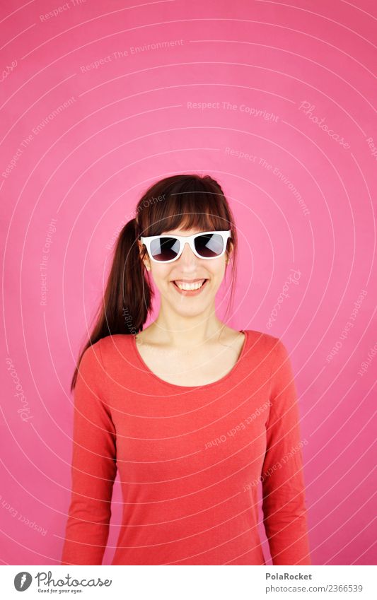 #A# Smile Magenta Art Esthetic Woman Upper body Friendliness happy Easter Pink Smiling Sunglasses Colour photo Multicoloured Interior shot Studio shot Close-up