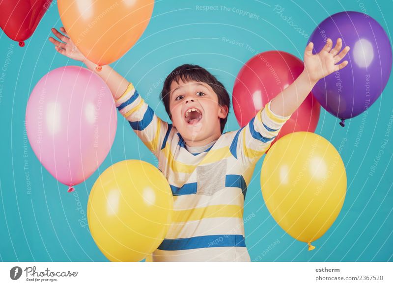 happy and smiling boy with colorful balloons Lifestyle Joy Adventure Freedom Party Event Feasts & Celebrations Birthday Human being Masculine Child Toddler
