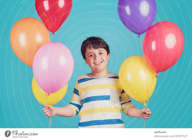 happy and smiling boy with colorful balloons Lifestyle Joy Vacation & Travel Adventure Freedom Party Event Feasts & Celebrations Birthday Human being Masculine