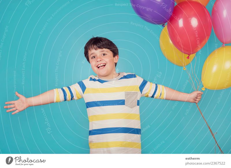 happy and smiling boy with colorful balloons Lifestyle Joy Vacation & Travel Adventure Freedom Feasts & Celebrations Birthday Human being Masculine Child
