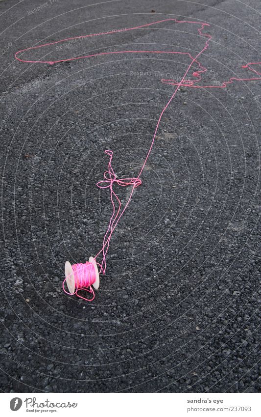 string in pink Rope String Knot Pink Untidy Forget Asphalt Coil Colour photo Exterior shot Deserted Red Tar Copy Space Leave behind