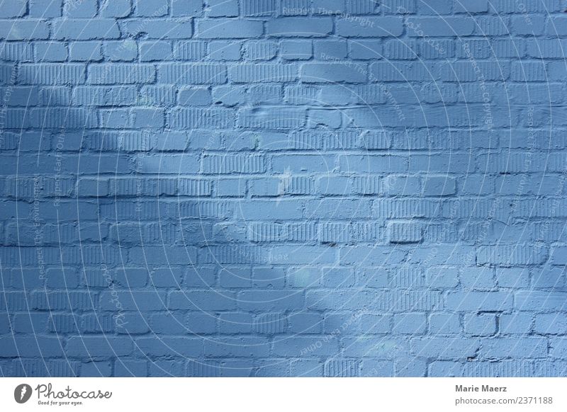 Blue brick wall with light & shadow Wall (barrier) Wall (building) Facade Relaxation Looking Friendliness Safety Calm Hope Background picture