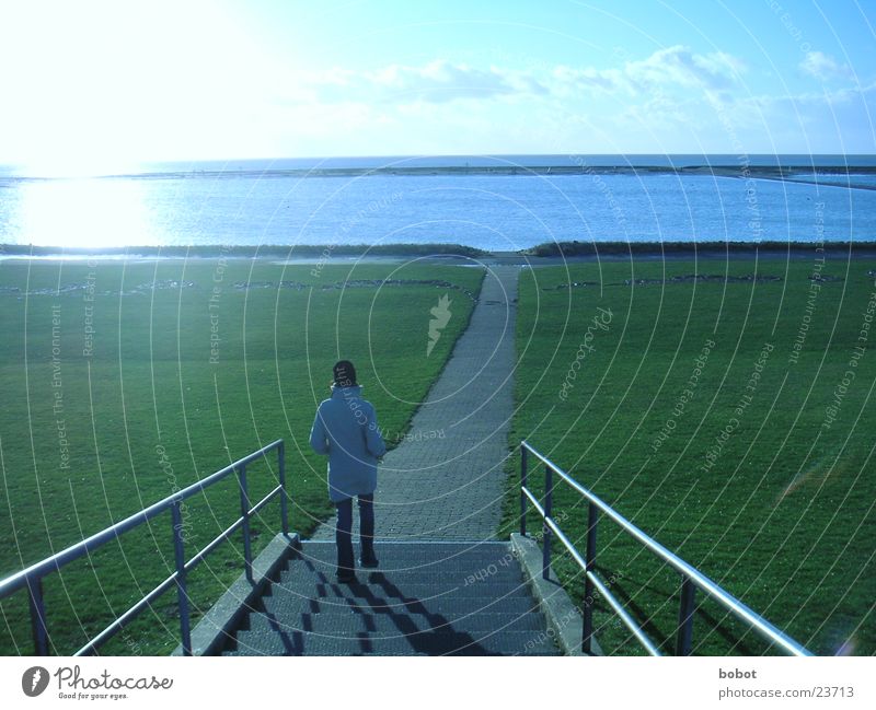 ... as far as the eye can see Cold Meadow Ocean Lake Dike Far-off places Going Woman Clarity Blue Sky Stairs Lanes & trails Water Handrail whoiscocoon