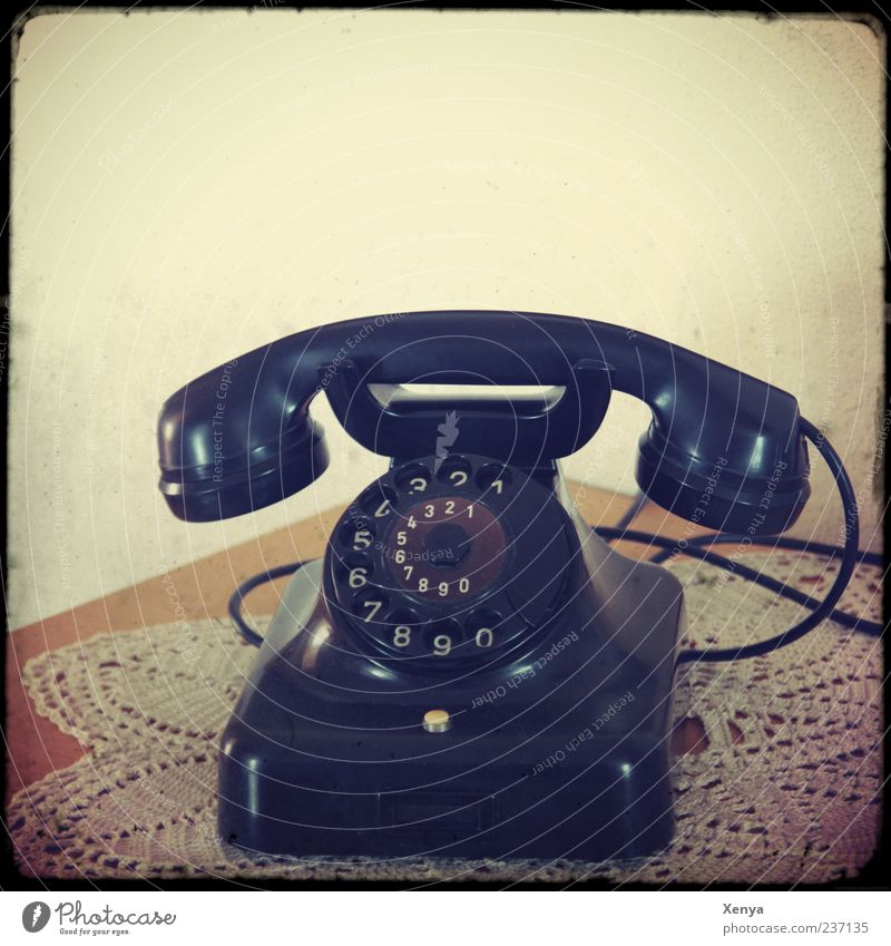 Call Telephone Old Retro Black Nostalgia Old fashioned Interior shot Deserted Copy Space top 1 Rotary dial Receiver