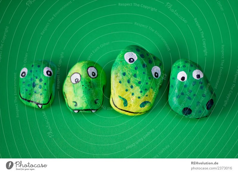 Monster Stones | green Art Animal Crocodile Dragon 4 Group of animals Animal family Exceptional Uniqueness Funny Green Painted Home-made Creativity Idea