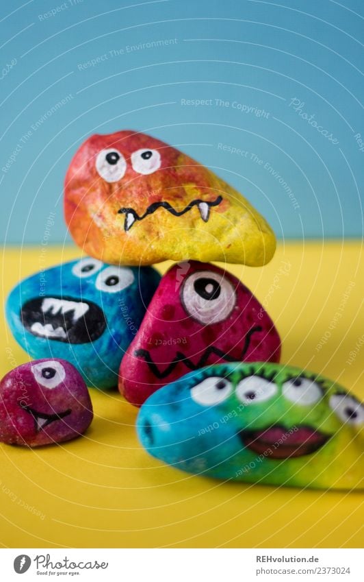 monstrosities Leisure and hobbies Face Art Stone Funny Multicoloured Emotions Moody Painted Creativity Idea Eyes Character Teeth Monster Figure Comic Lips