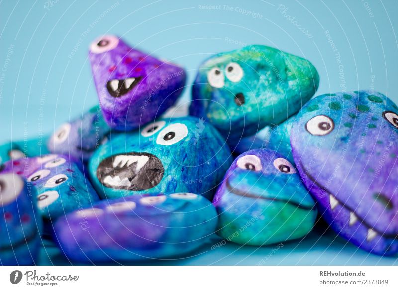 monstrosities Stone Aggression Funny Monster Painted Creativity Multicoloured Character Figure Art Difference Similar Violet Blue Versatile Together Group Many