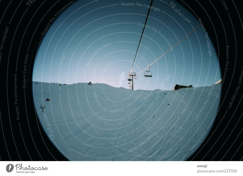 chairlift Nature Sky Cloudless sky Winter Ice Frost Snow Alps Mountain Cold Blue Chair lift Loneliness Colour photo Exterior shot Lomography Deserted