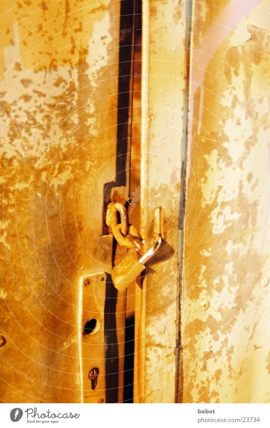 You're not getting in here! Partition wall Night Close Industry Castle Orange Door Rust Old Gate Chain closed whoiscocoon