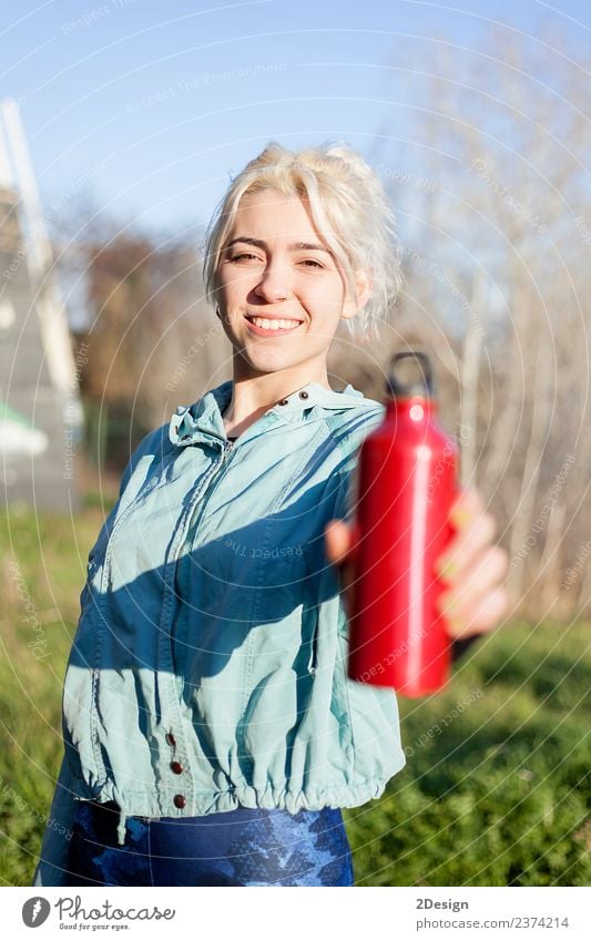 female runner standing outdoors holding water bottle Drinking Bottle Lifestyle Happy Beautiful Wellness Relaxation Summer Sports Jogging Human being Feminine