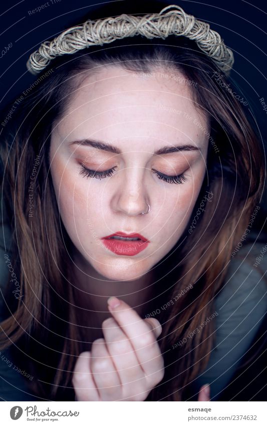 Portrait of beauty woman with closed eyes Beautiful Feminine Young woman Youth (Young adults) Face Think Emotions Self-confident Acceptance Safety Protection