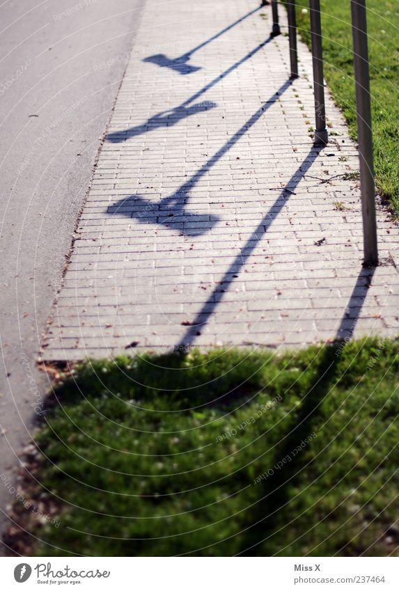 prospect Meadow Lanes & trails Whimsical Shadow play Telescope Colour photo Exterior shot Deserted Dawn Twilight Rod Structures and shapes Sidewalk Gray