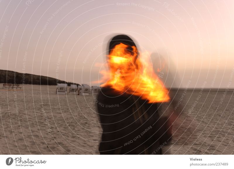 Spiekeroog. Firedevil. Hot Torch Beach Colour photo Motion blur Upper body Flame Movement Retentive 1