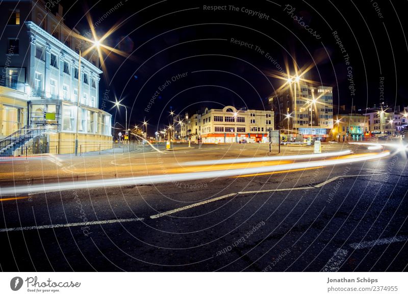 illuminated intersection, night scene, Brighton, England Esthetic Background picture Dark Light Night mood Night shot Structures and shapes Colour photo