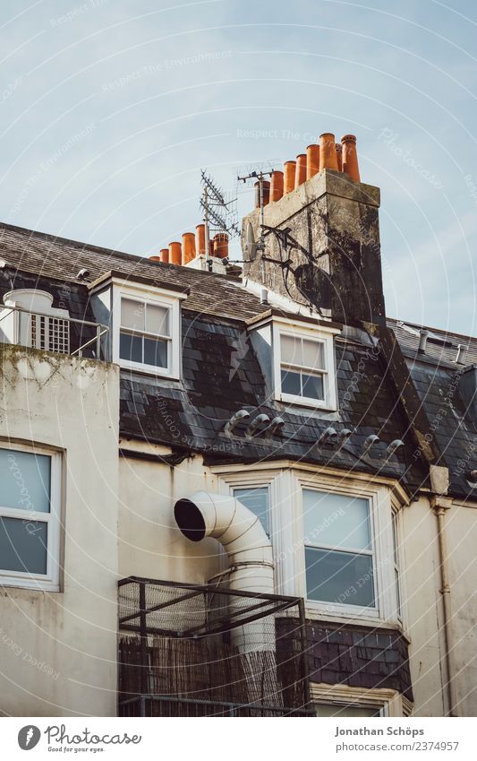 Facade in Brighton, England street lamp Lamp roofs Lantern Town Skyline Blue sky Exterior shot Colour photo Deserted Street lighting