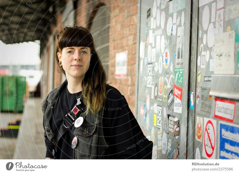 Carina - Young woman in front of old building Woman Adults Subculture Hamburg 18 - 30 years Hair and hairstyles Human being Lifestyle Youth culture Bangs