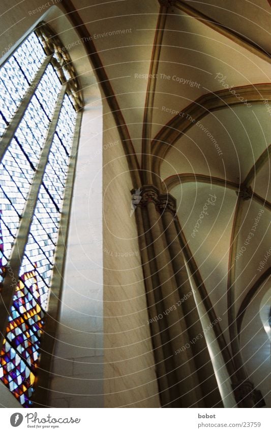 Coloured glass where light shines through Multicoloured Mosaic Window Light Wall (building) Holy Christianity Temple Devil Prayer House of worship