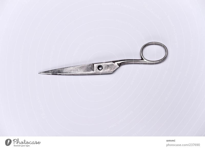 Half Half Scissors Metal Old Authentic Simple Glittering Bright Silver Division Individual Subdued colour Studio shot Close-up Copy Space top Copy Space bottom