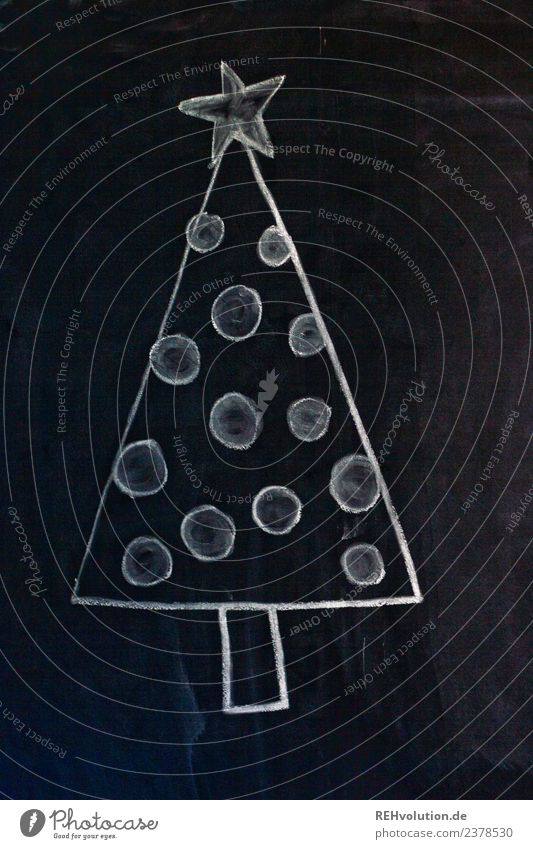 Table drawing | Christmas tree Christmas & Advent Tree Black White Adorned Stars Sphere Simple Painted Creativity Blackboard Chalk Drawing Idea Colour photo