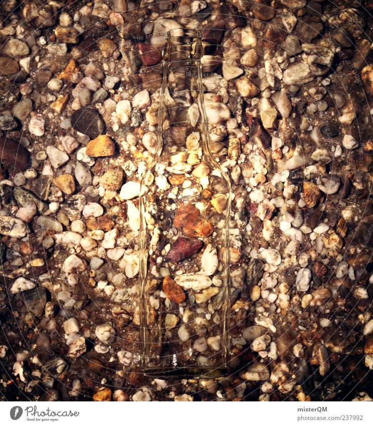 Second look. Art Esthetic Water Trash Environmental pollution Gravel Pebble Gravel pit Gravel beach Bottle Bottle of water Underwater photo Shabby Decent Detail