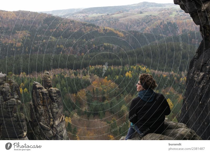 Autumn outlook Saxon Switzerland Hiking Masculine Young man Youth (Young adults) Upper body Face 1 Human being 18 - 30 years Adults Environment Nature Landscape