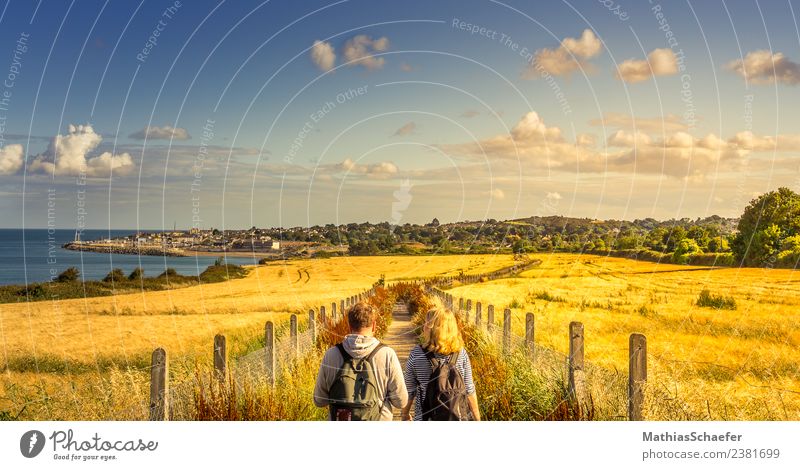 golden path Vacation & Travel Trip Far-off places Summer Summer vacation Sun Hiking Human being 2 Landscape Sky Clouds Horizon Sunrise Sunset Beautiful weather
